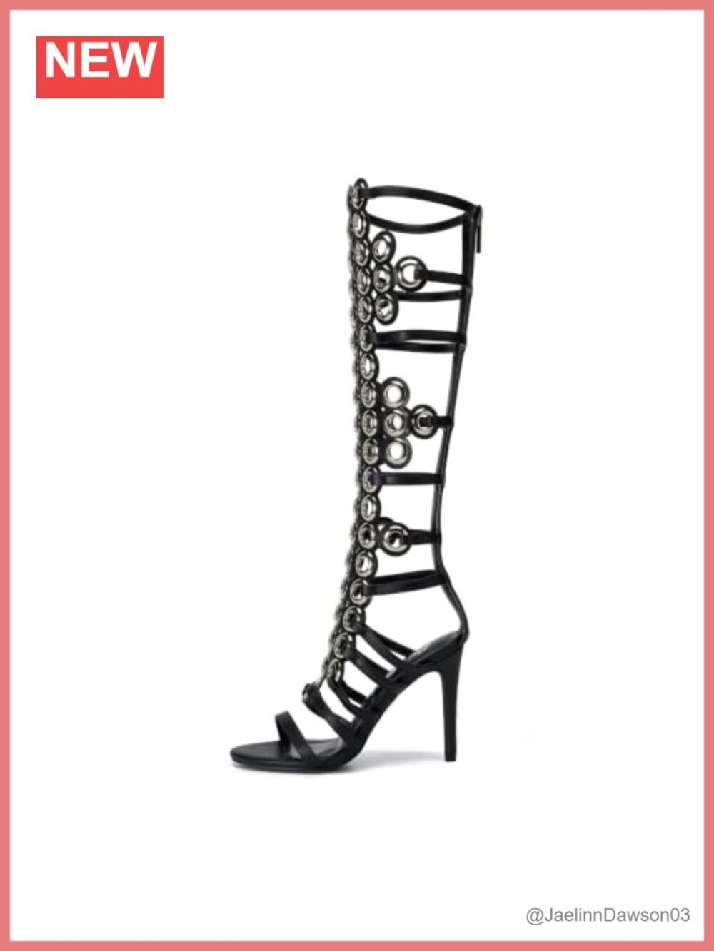 Knee High Boots Metallic Grommet Round Open Toe Side Zip Platform Party